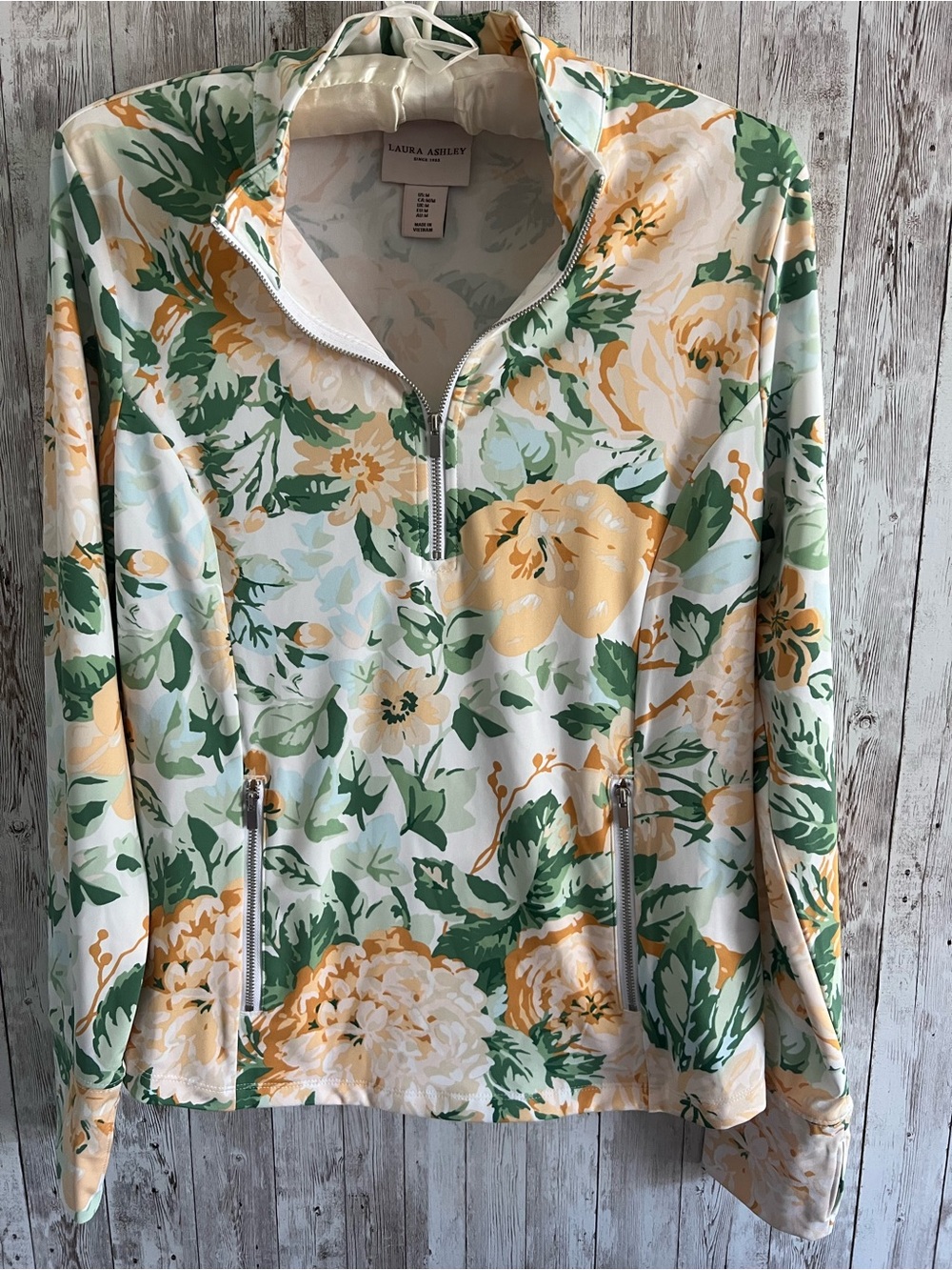 Laura Ashley Floral Zip Performance Pullover Stretch Cottage Girl Med